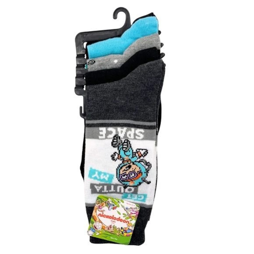 Nickelodeon Crew Socks Mens 10-13 Blue Black New 5 Pack 90s Classics Space